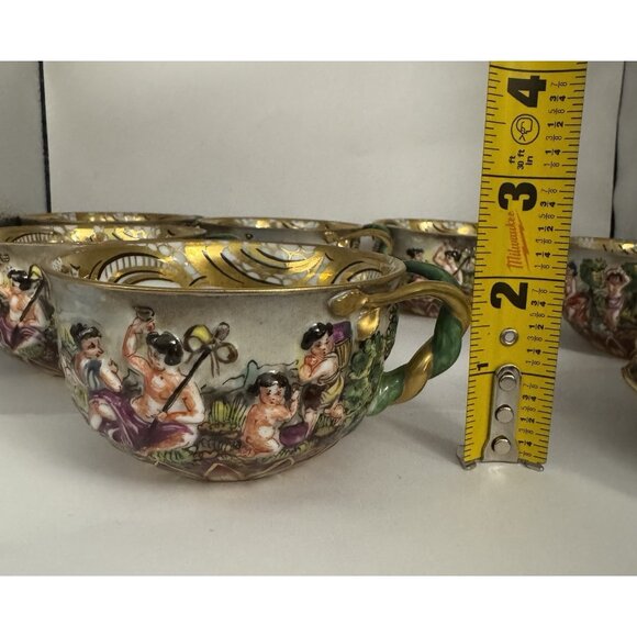 Antique RARE Capodimonte Italy Cherub Sea Serpent Twist Handle 6 Cups & Saucers! - Picture 11 of 16